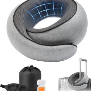 Advanced Memory Foam Neck Travel Pillow, Neck Pillow Airplane with Eye Mask & Ear Plugs, Designed for The Comfort of Travel & Office, Travel Pillow for Plane, Car, Home, Work， Grey