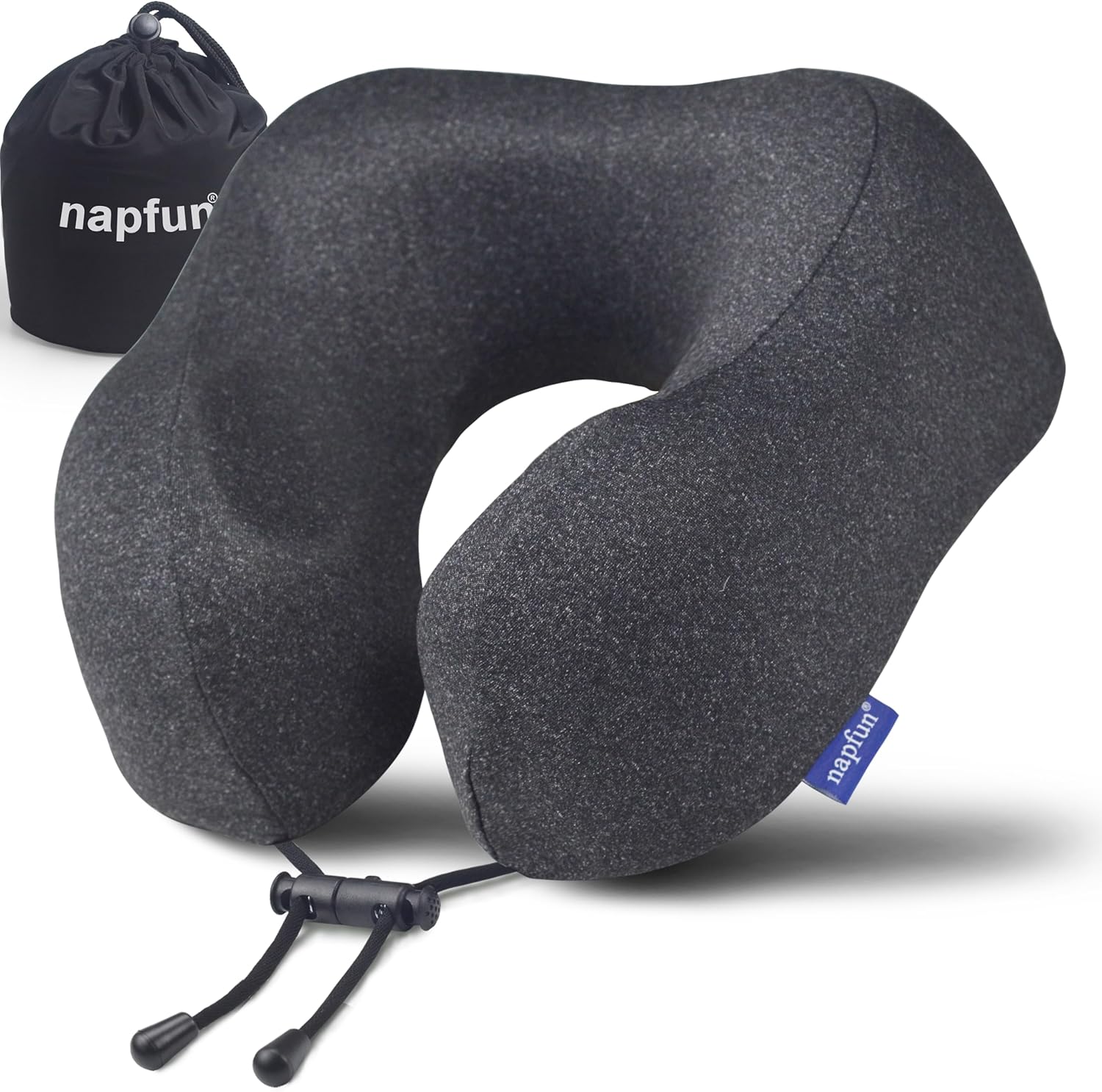 napfun Neck Pillow for Traveling, Upgraded Travel Neck Pillow for Airplane 100% Pure Memory Foam Travel Pillow for Flight Headrest Sleep, Portable Plane Accessories, Simple Sets (Optional), Full Black