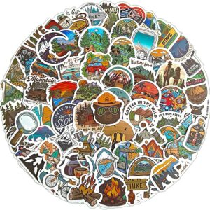 Camping Stickers - 100 pcs Bulk Waterproof Vinyl, Outdoor Travel, Hiking, Nature, Adventure Time Themes - for Scrapbooking, Luggage, Water Bottles, Journaling - Ideal for Adults, Kids, Teens