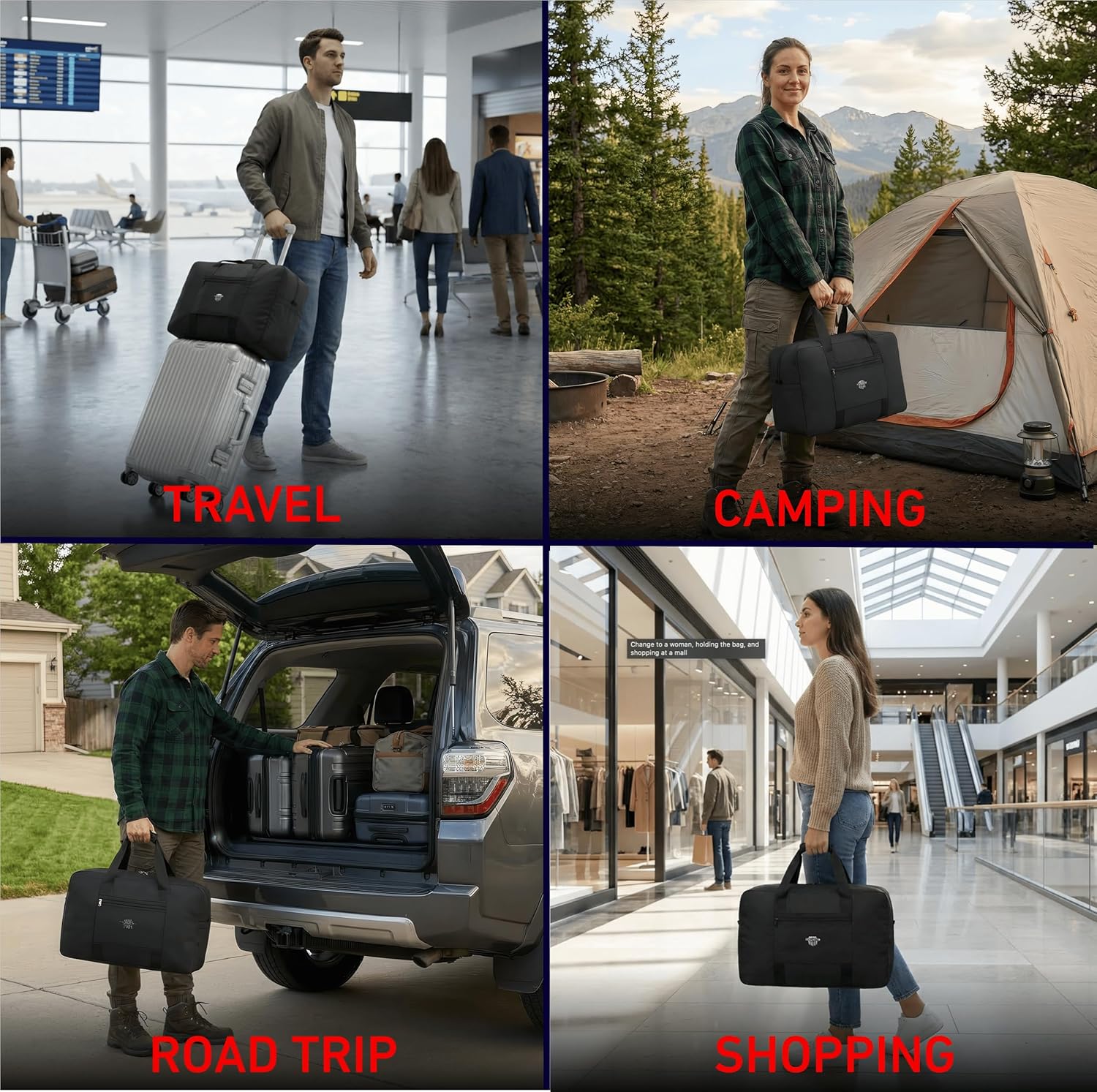 Nomad USA Foldable Travel Bag, Ultra Compact, Lightweight Duffle Bag, Reflective, Features Side Mesh Pockets with Quick-Disconnect D-Ring (Black, 40L) - Image 6