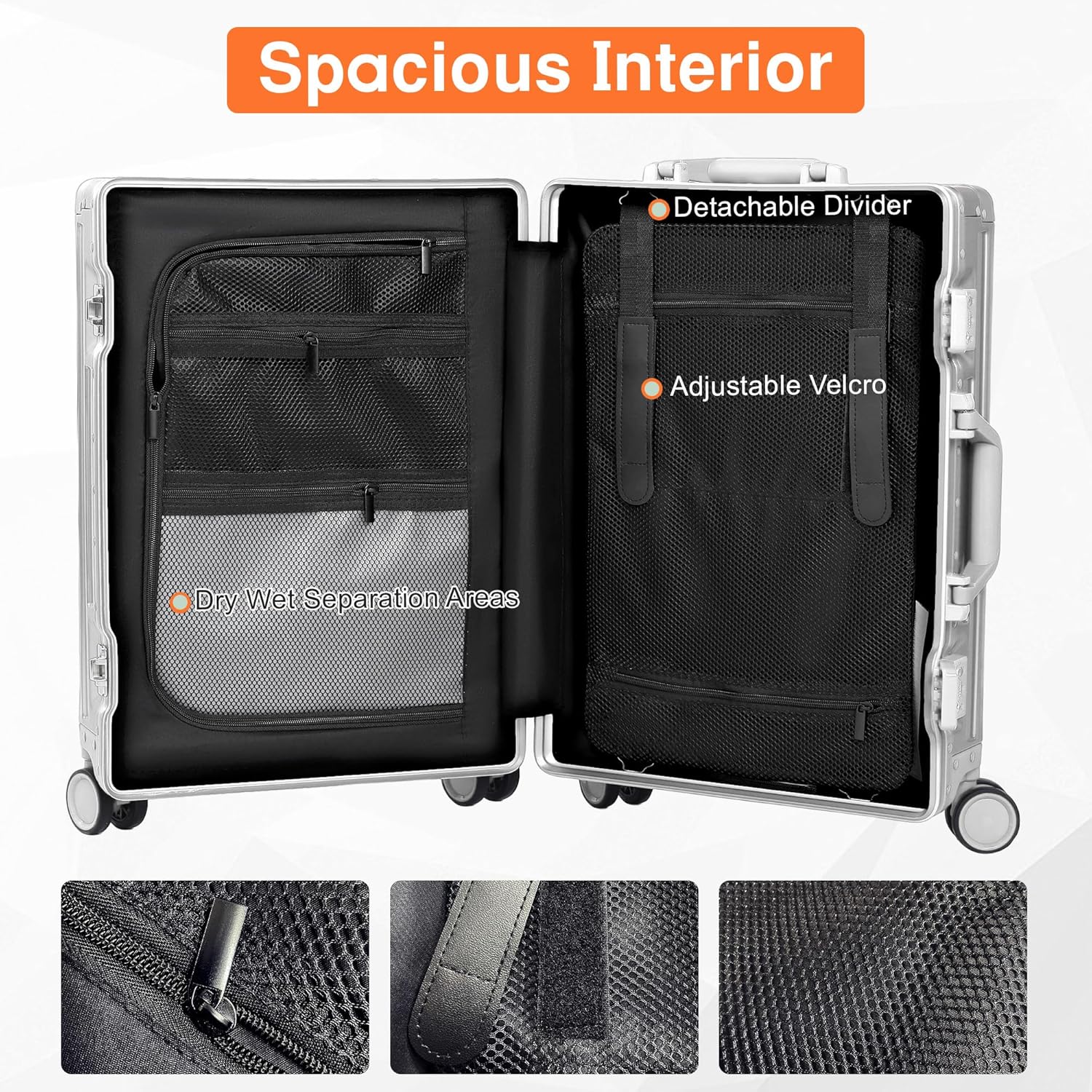 All Aluminum Carry On Luggage 22x14x9 Airline Approved,Hard Shell Carry On Luggage, Zipperless Luggage Aluminum Suitcase Luggage (sliver, 20inch) - Image 5