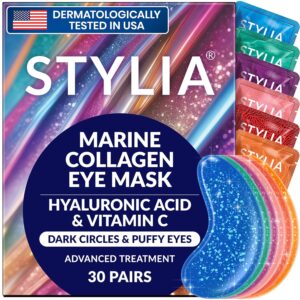 Stylia Collagen & Vitamin C Under Eye Patches for Puffy Eyes & Dark Circles - Depuffing, Hydrating & Firming Under Eye Mask with Hyaluronic Acid - Stocking Stuffers for Teen Girls, Vegan (30 Pairs)